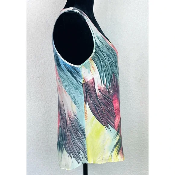 WAREHOUSE • Silk Colorful Abstract Feather Print Tank Top, 6 - Picture 4 of 11